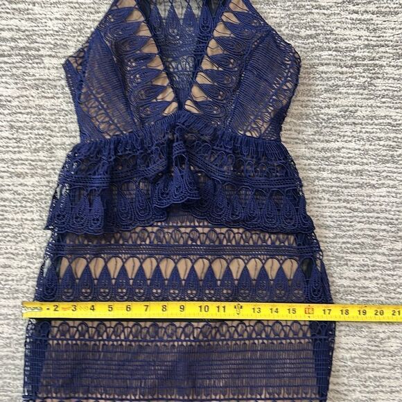 New SELF-PORTRAIT Teardrop Guipere Paneled Maxi Dress Navy Size 0 - Picture 12 of 16